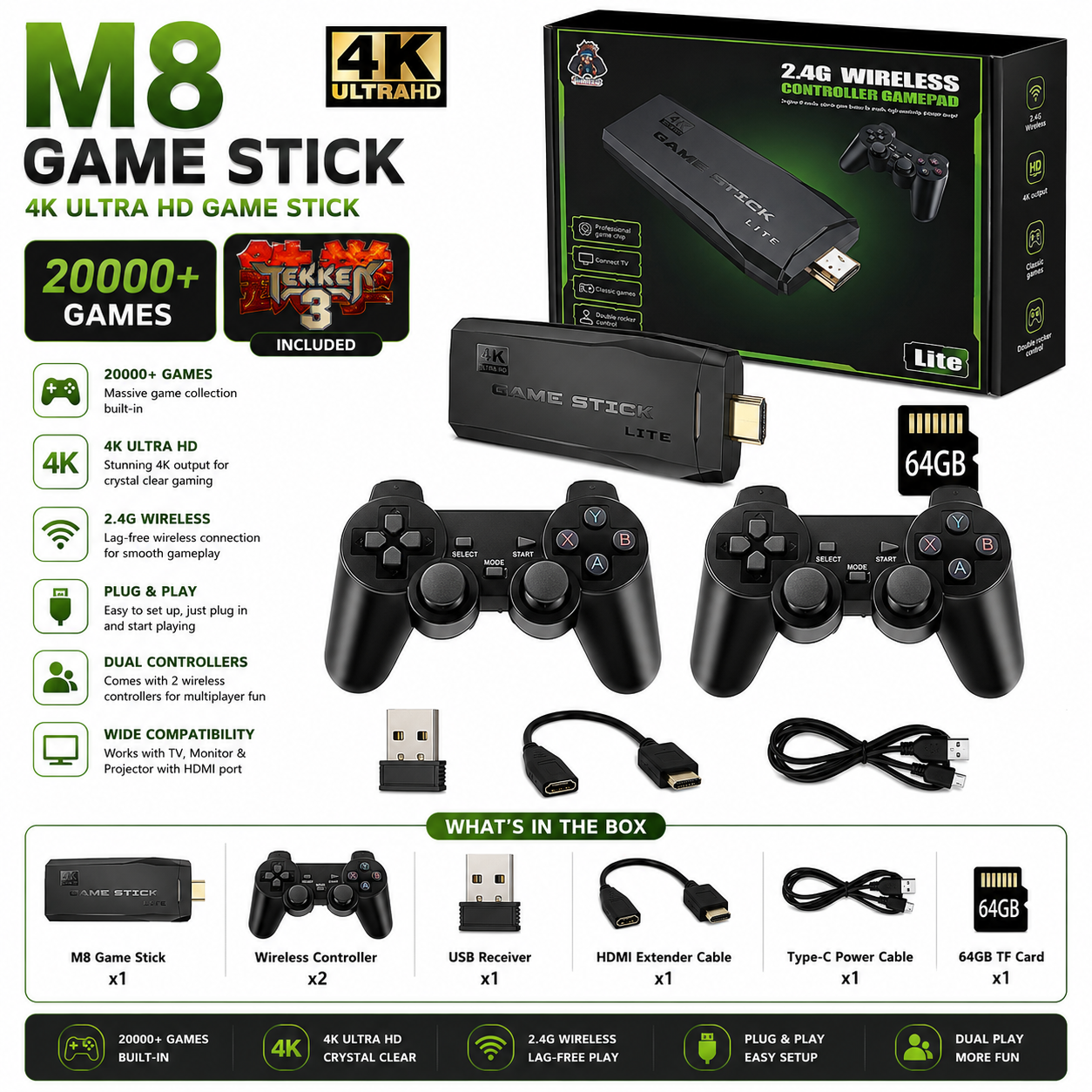 M8 X8 Pro Game Stick 4k Hd Intégré 30000 Jeux Consoles De Jeux Vidéo X2 Consoles De Jeux Rétro Tv Gaming 64 Go Pour Ps1/gba - Buy Product on