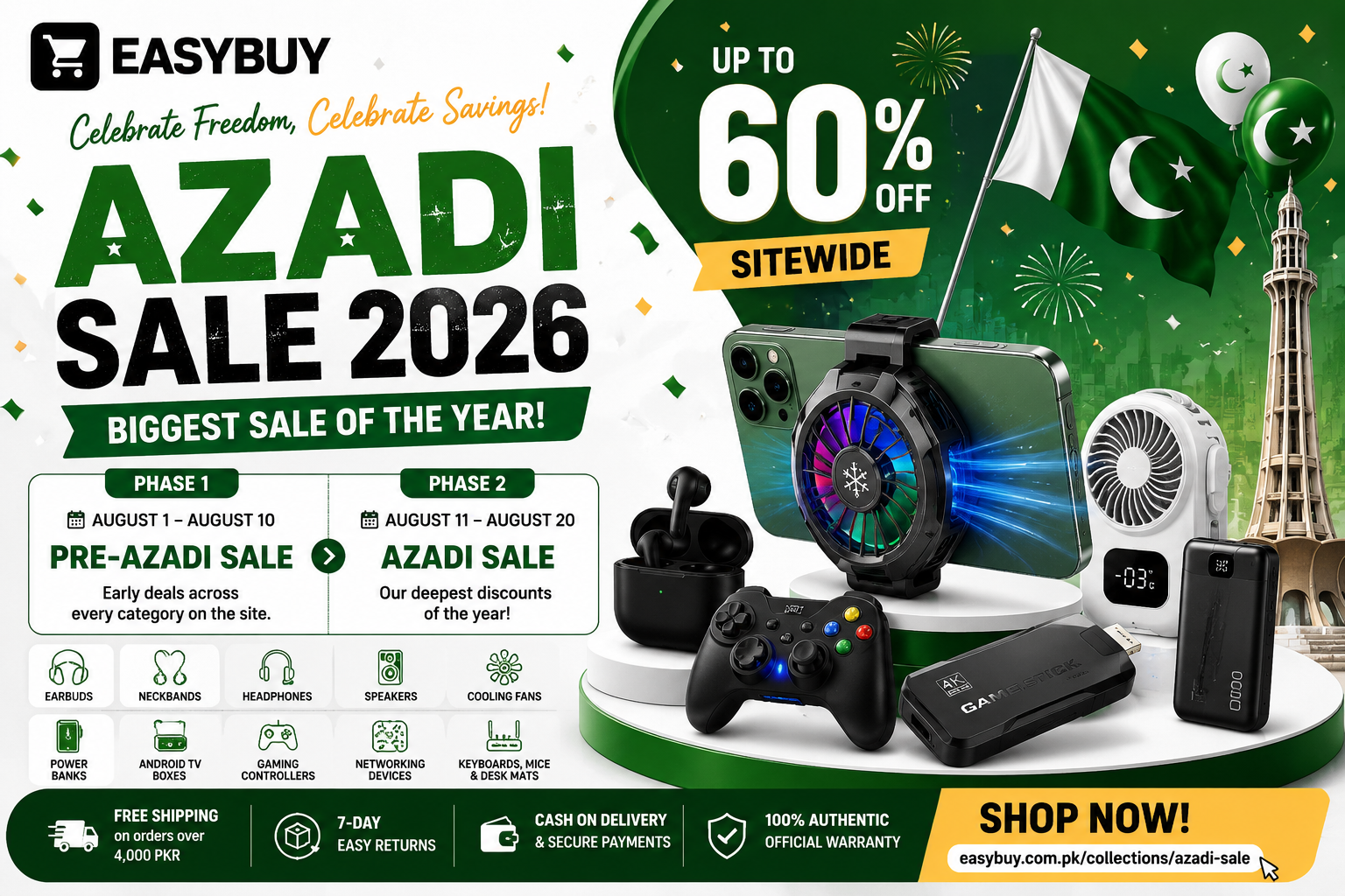 EasyBuy Azadi Sale 2026 Pakistan - up to 60% off electronics and gadgets