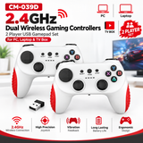 CM-039D 2.4GHz Dual Wireless Gaming Controllers – 2 Player USB Gamepad Set for PC, Laptop & TV Box