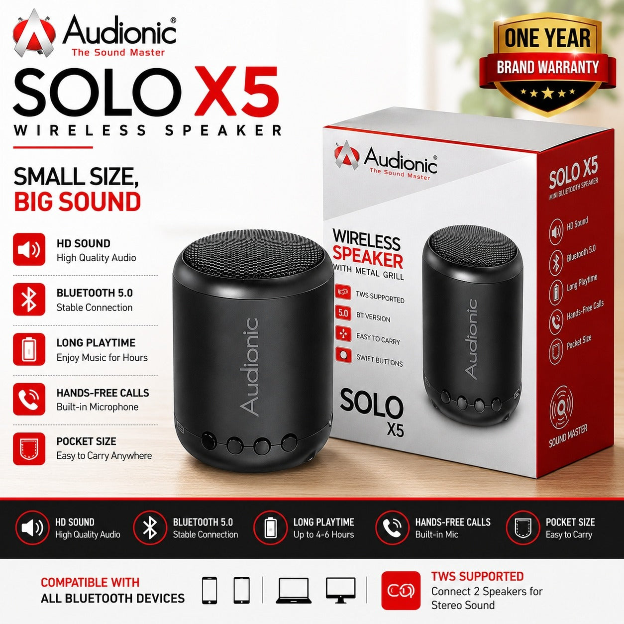 Audionic Solo x5 wireless bluetooth speaker