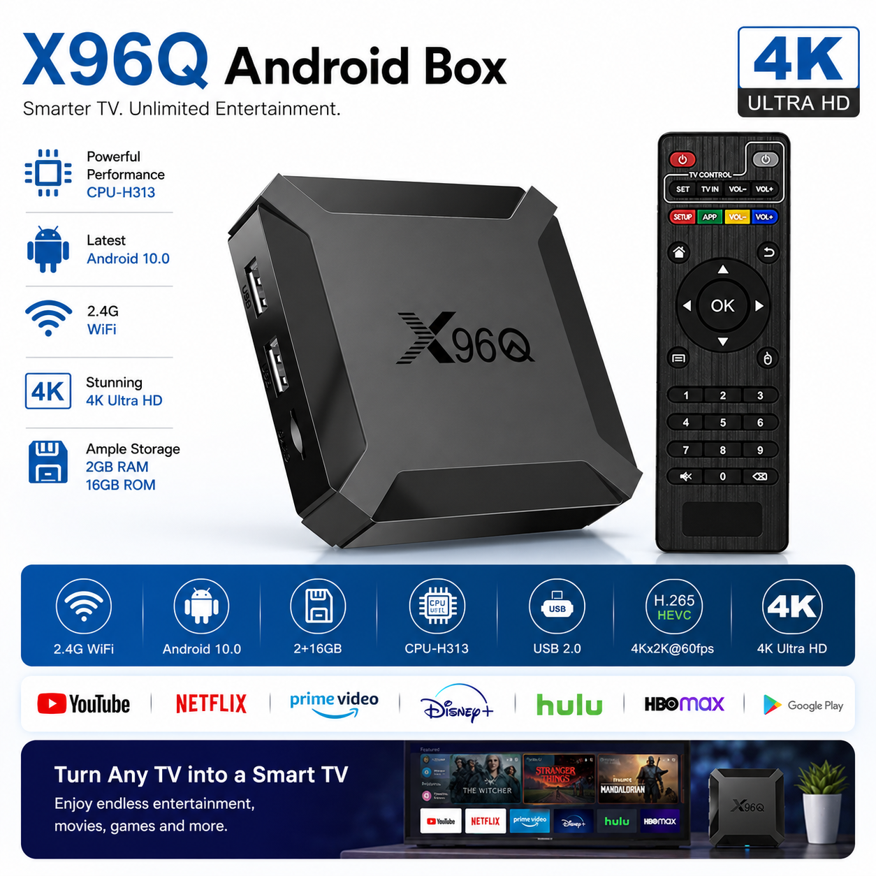 X96Q Smart 4K Android TV Box – 1GB RAM, 8GB Storage & Media Streaming