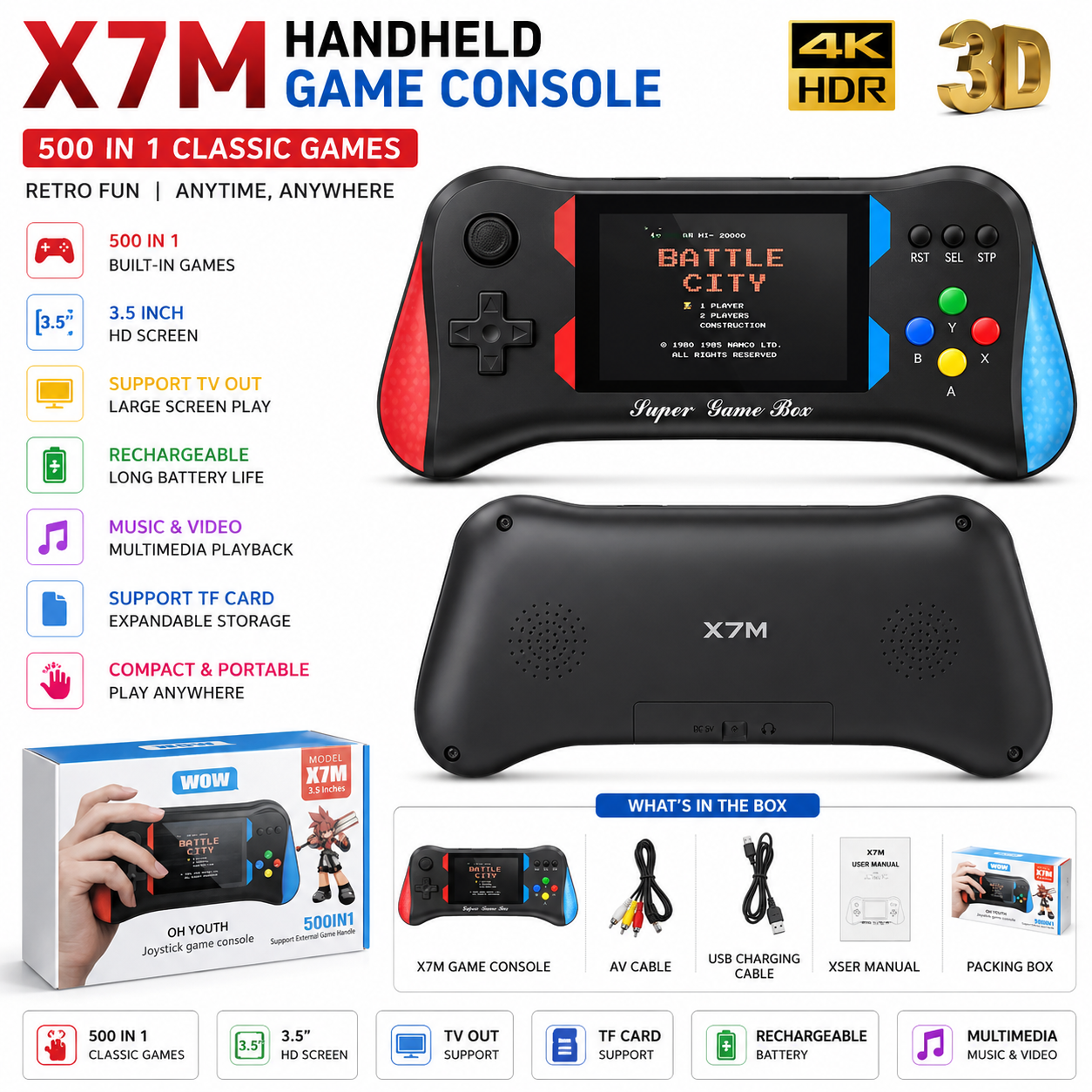 X7M Handheld Retro Game Console - 4.3" HD Display & 500 Classic Games