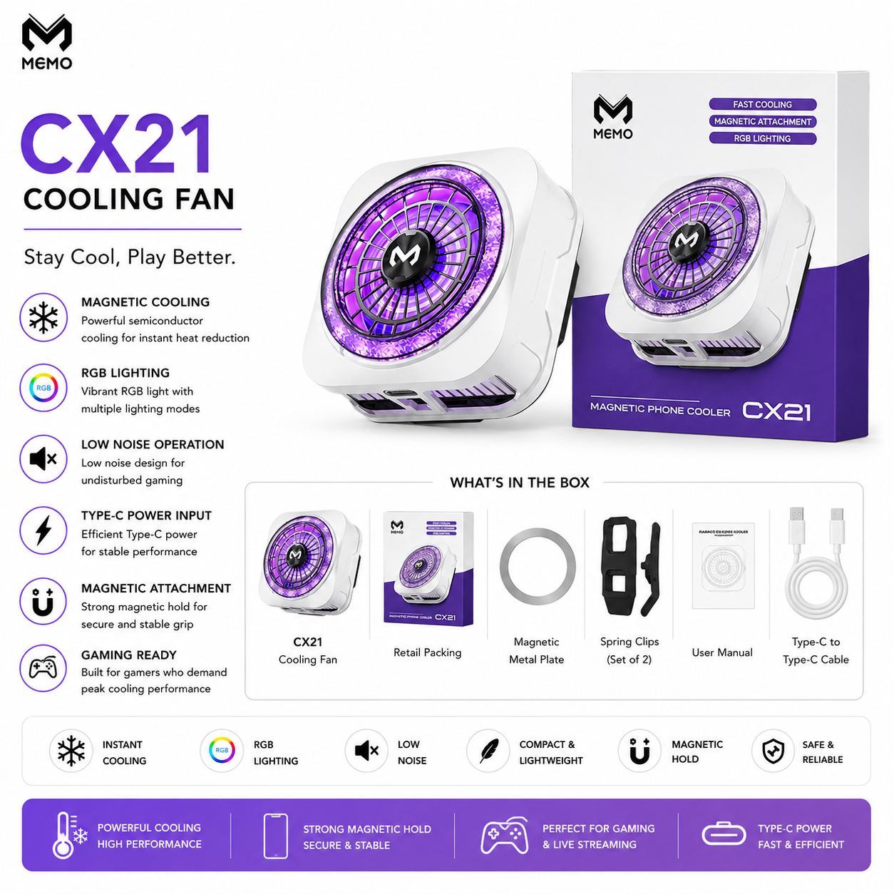 Memo CX21 Magnetic Phone Cooler - Pro-Grade Semiconductor Cooling for Lag-Free Gaming
