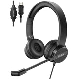 Black over-ear gaming headset with an adjustable boom microphone, shown on a white background with a small inset of the USB connector and inline control.