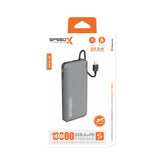 SpeedX power bank with 10000mAh capacity on a white background