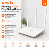 Tenda F3 N300 wireless WiFi router with 3 external antennas