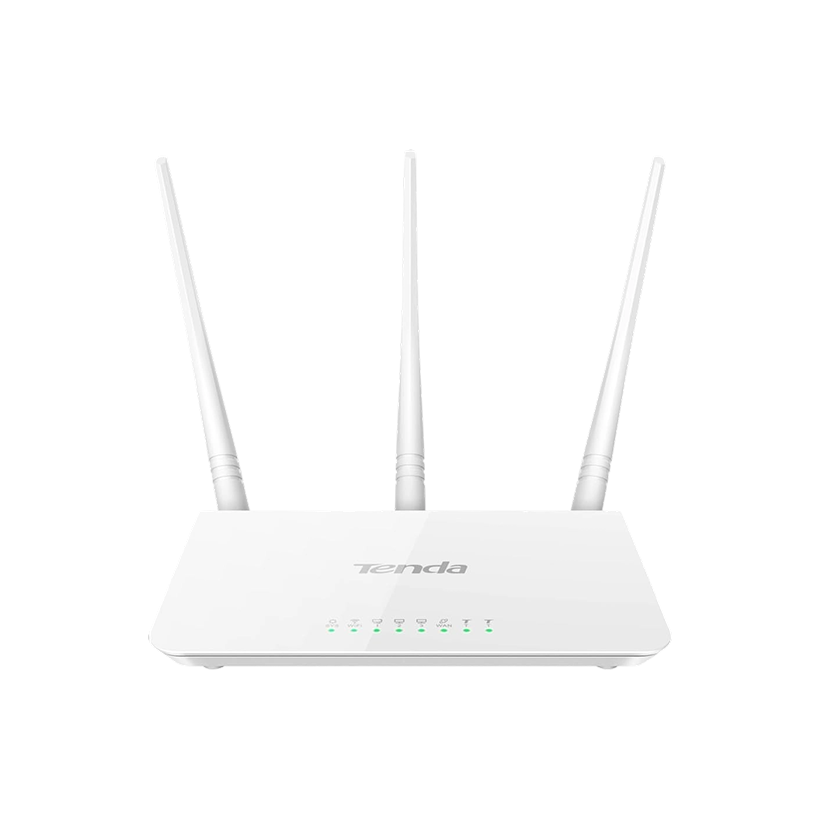 Tenda F3 router side view showing WAN and LAN ports