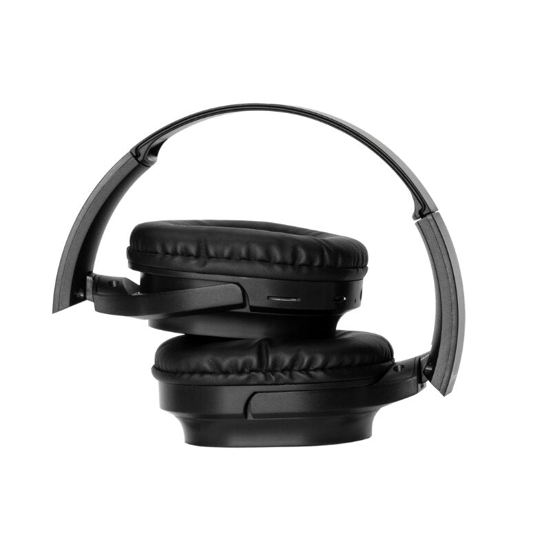 Black headphones on a white background