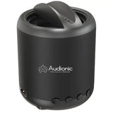 Black portable speaker with Audionic logo on a white background