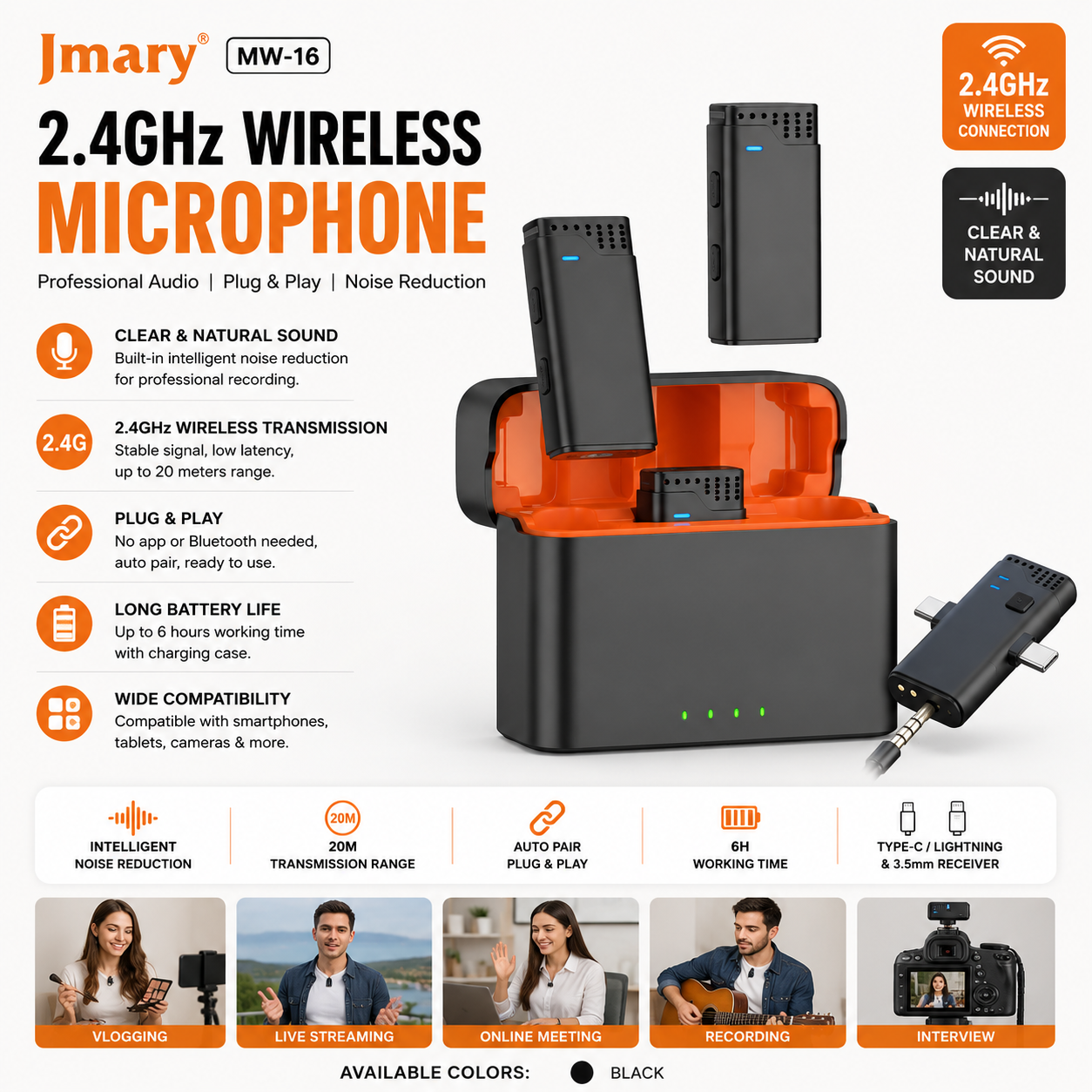 Jmary MW-16 2.4GHz Wireless Microphone For Mobile And Camera