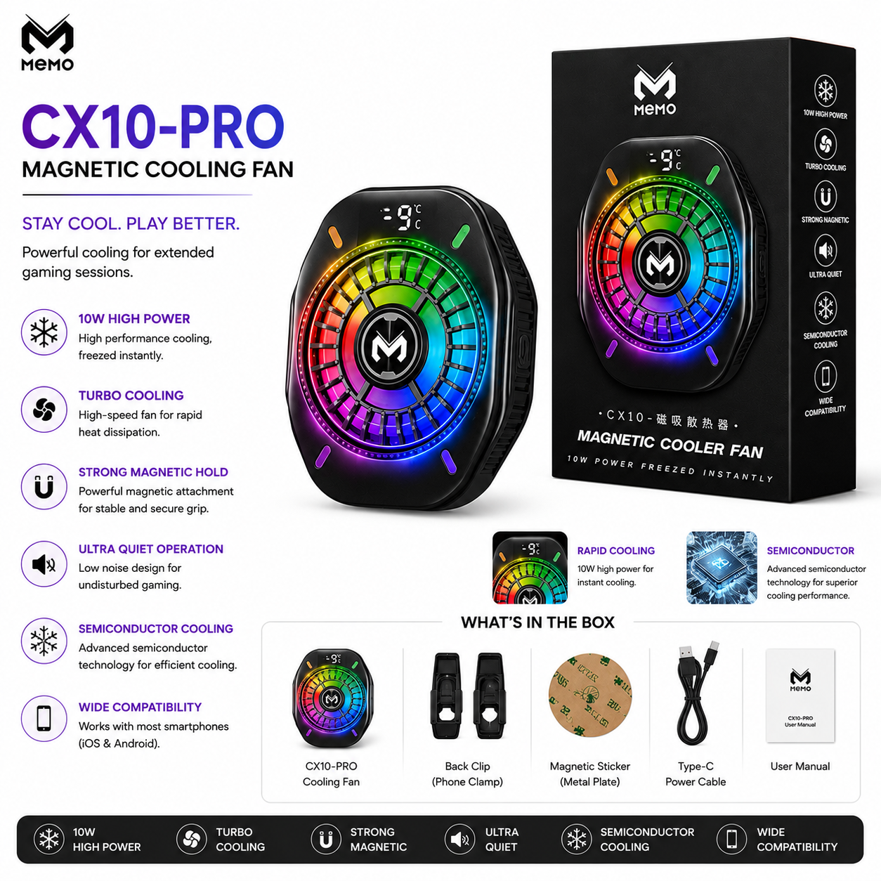Memo CX10 Pro AI Magnetic Phone Cooler | Fast Semiconductor Cooling