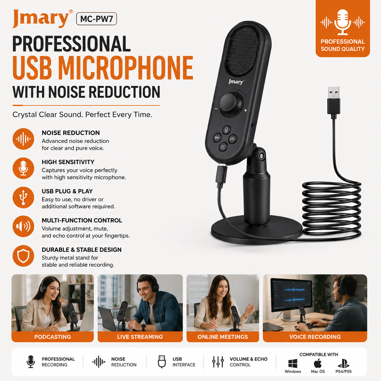 Jmary MC-PW7 Professional USB Microphone With Noise Reduction