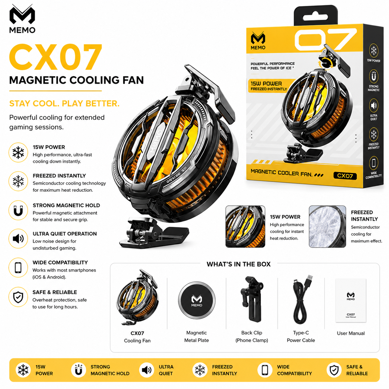 Memo CX07 Magnetic Phone Cooler - Advanced Semiconductor Cooling for Pro Mobile Gaming