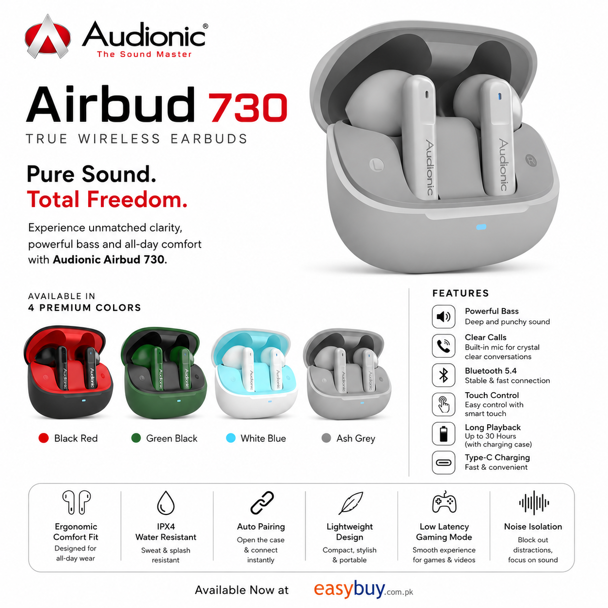 Audionic Airbud 730 – Premium Wireless Earbuds with ENC & Long Battery Life