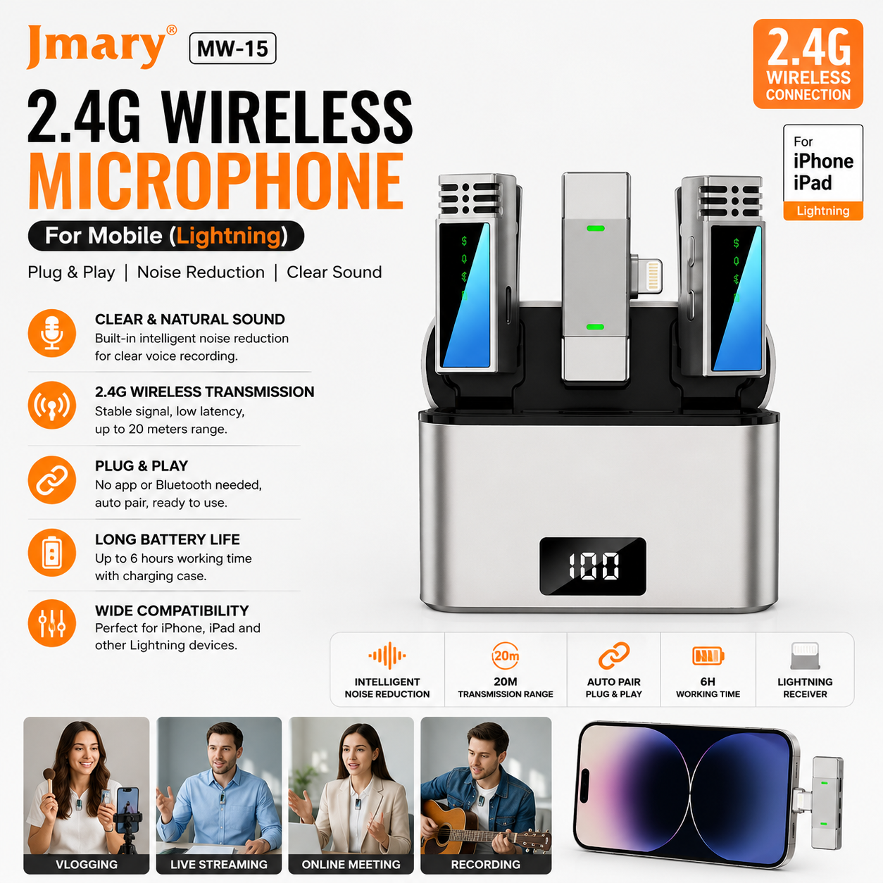Jmary MW-15 2.4G Wireless Microphone For Mobile (Lightning)