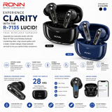 Ronin Lucid R-7135 Wireless Earbuds – Transparent Design, Quad-Mic ENC & Dual Device Connectivity