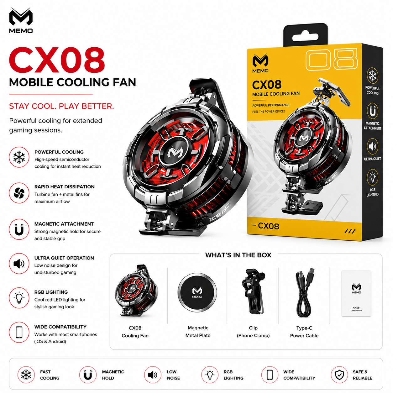 Memo CX08 Magnetic Phone Cooler - High-Performance Semiconductor Cooling for Gaming