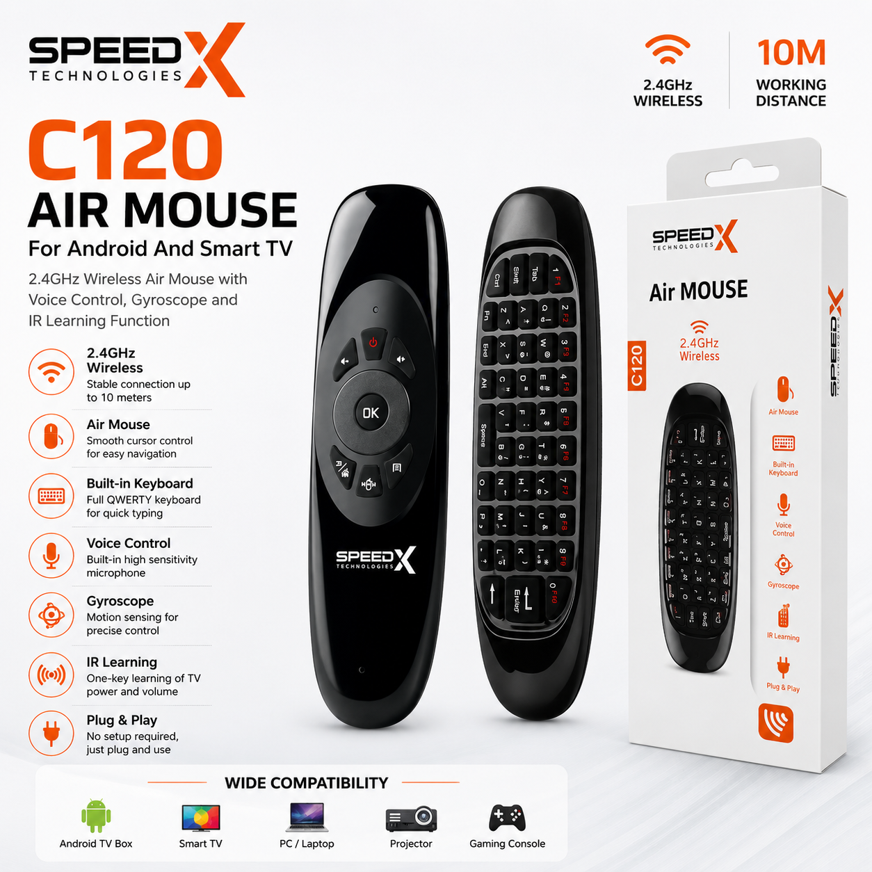 SpeedX C120 Wireless Air Mouse – Remote Control with Keyboard for Android TV & Smart TV