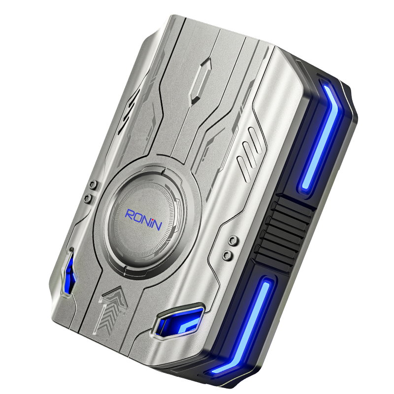 Ronin Dominator R-7035 gaming earbuds in charging case, sleek black design with LED accents Ronin Dominator R-7035 gaming earbuds in charging case, sleek black design with LED accents