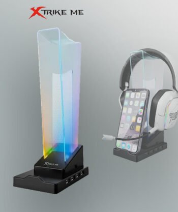 Black XTRIKE ME HT-09 headphone and phone stand with blue LED light