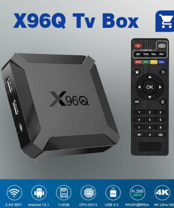 X96Q Android Box 4K media player with remote control on a wooden surface