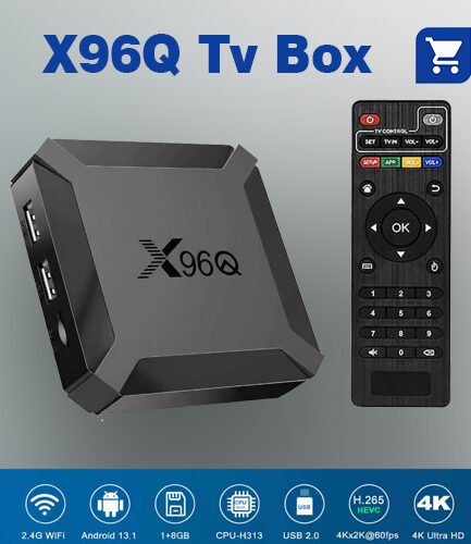 X96Q Android Box 4K media player with remote control on a wooden surface