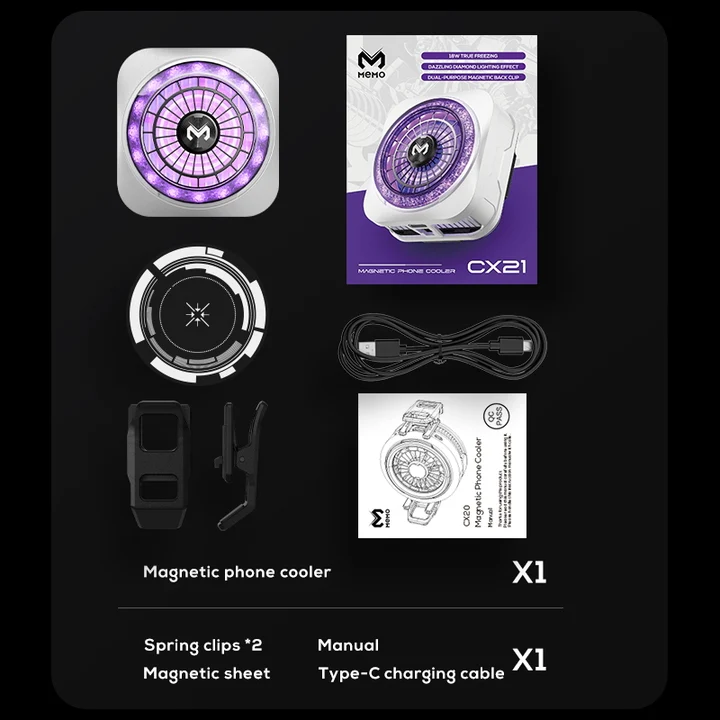 MEMO CX21 Magnetic Phone Cooler with RGB lighting and semiconductor cooling tech MEMO CX21 Magnetic Phone Cooler with RGB lighting and semiconductor cooling tech