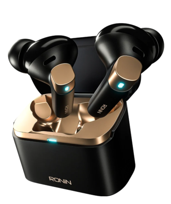 Ronin R-7110 Glacier Wireless Earbuds in white charging case with elegant finish
