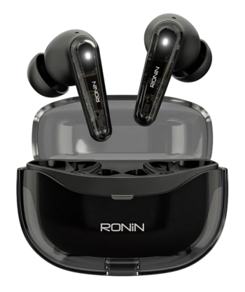 Ronin R-7135 Lucid Wireless Earbuds in charging case with a sleek, minimalist finish