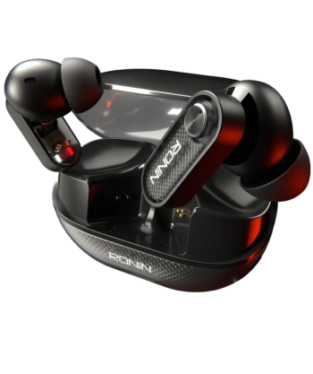 Ronin R-7145 Glaze wireless earbuds in their charging case with a glossy finish